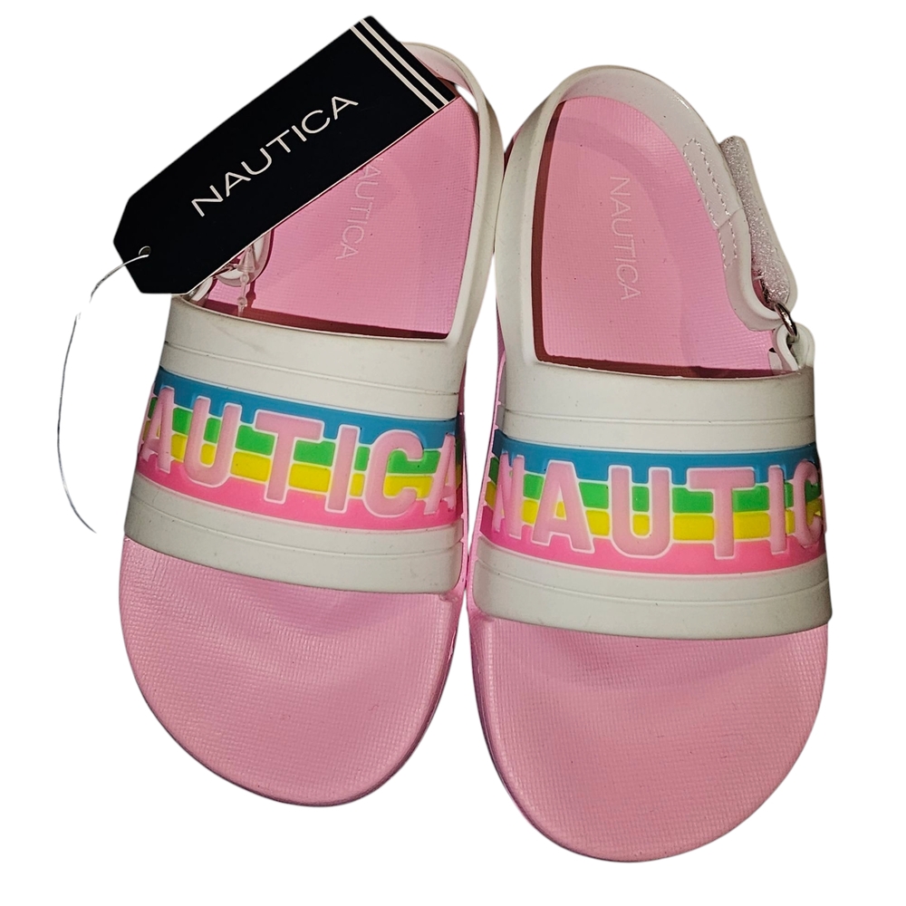 Nautica Pink Slide Sandals with Multicolor Logo - Picture 4 of 4